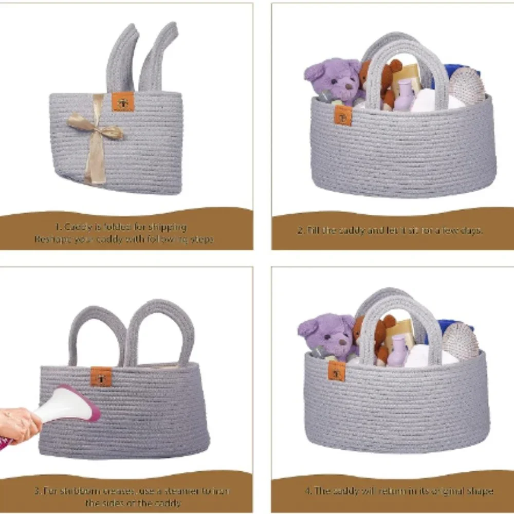 Cotton Rope Diaper Basket Caddy - Baby Diaper Bag - Nursery/ Car Organizer